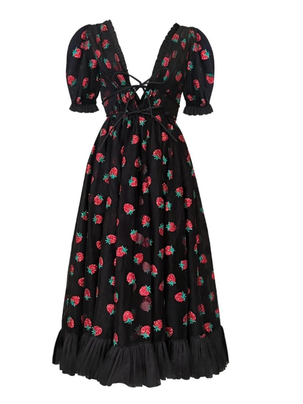Lirika Matoshi Black Strawberry Midi Dress
